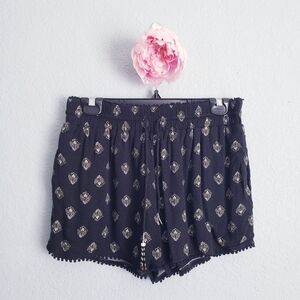 Black Printed Pom-Trim Women’s Shorts